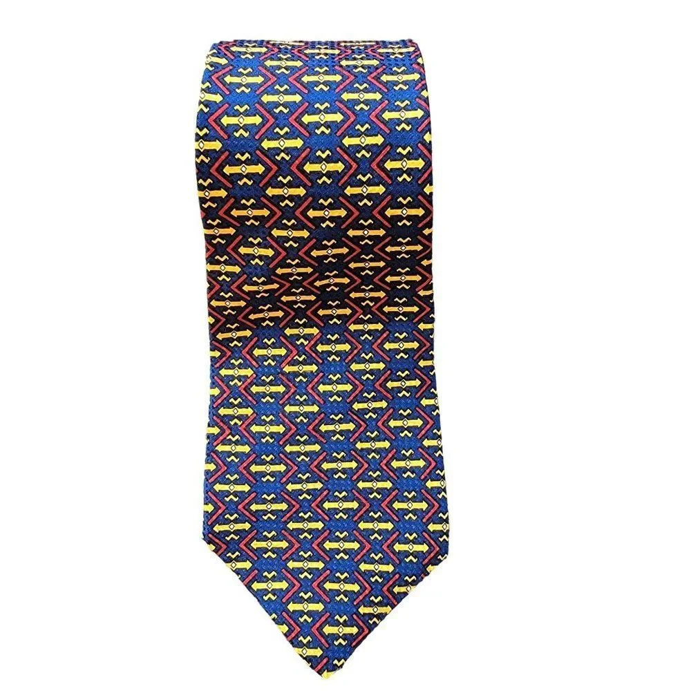 Andre Gianni Hand Silk‎ Finished Mens Neck Tie Colorful Aztec Tribal Print Blue